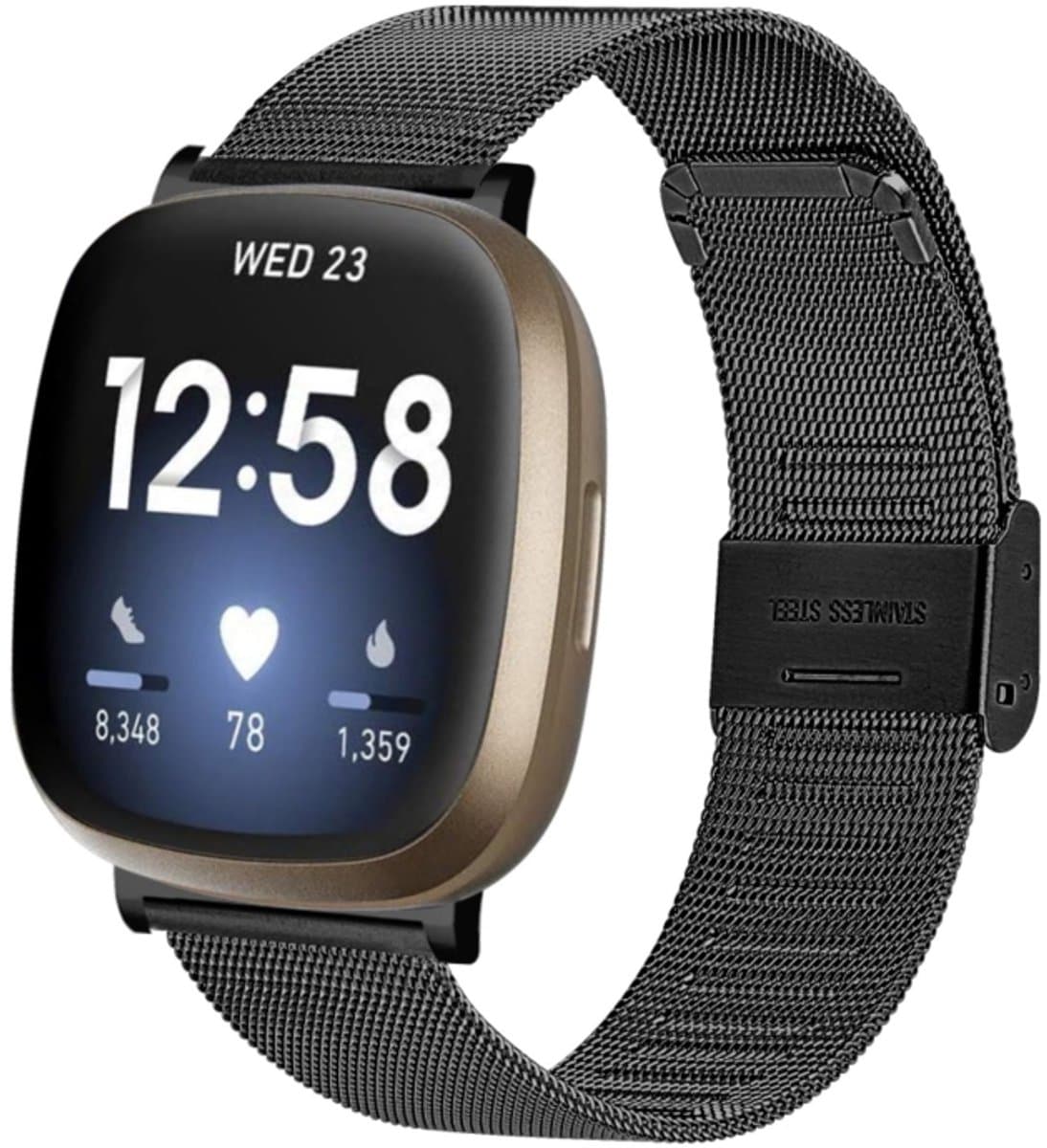 Voor Fitbit Versa 3 / Sense Milan gesp metalen horlogeband (zwart)