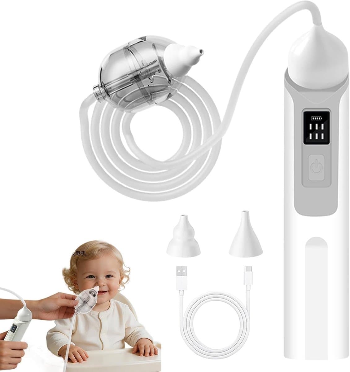 Elektrische Neuszuiger - Kinderaspirator - Verstopte Neus - Zachte Slijmverwijdering - 20.5 cm - Zwart