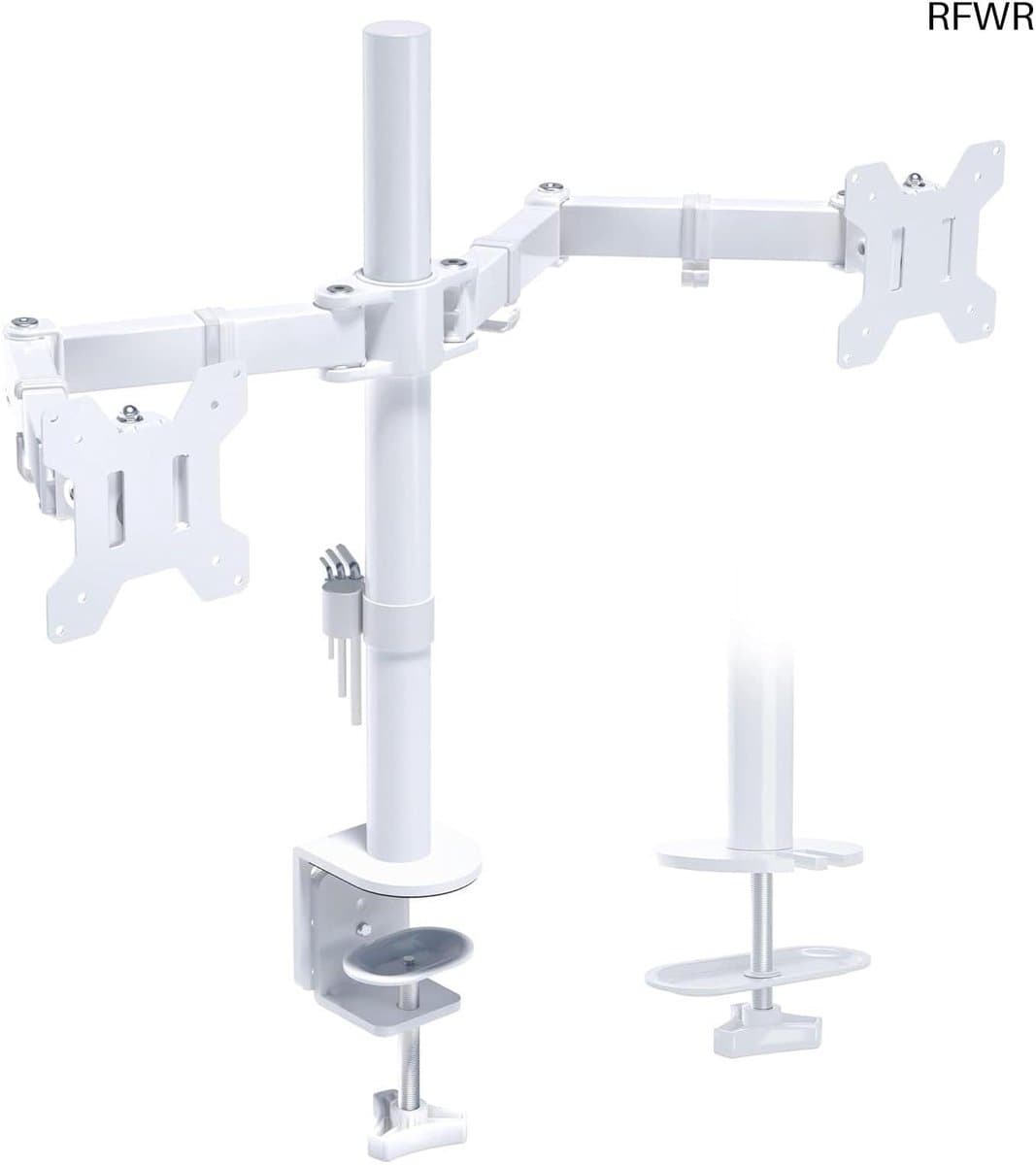 Dubbele Monitor Arm - Scherm Verhoger - Ergonomisch Werken - Volledig Verstelbaar - Tot 27 Inch - Wit