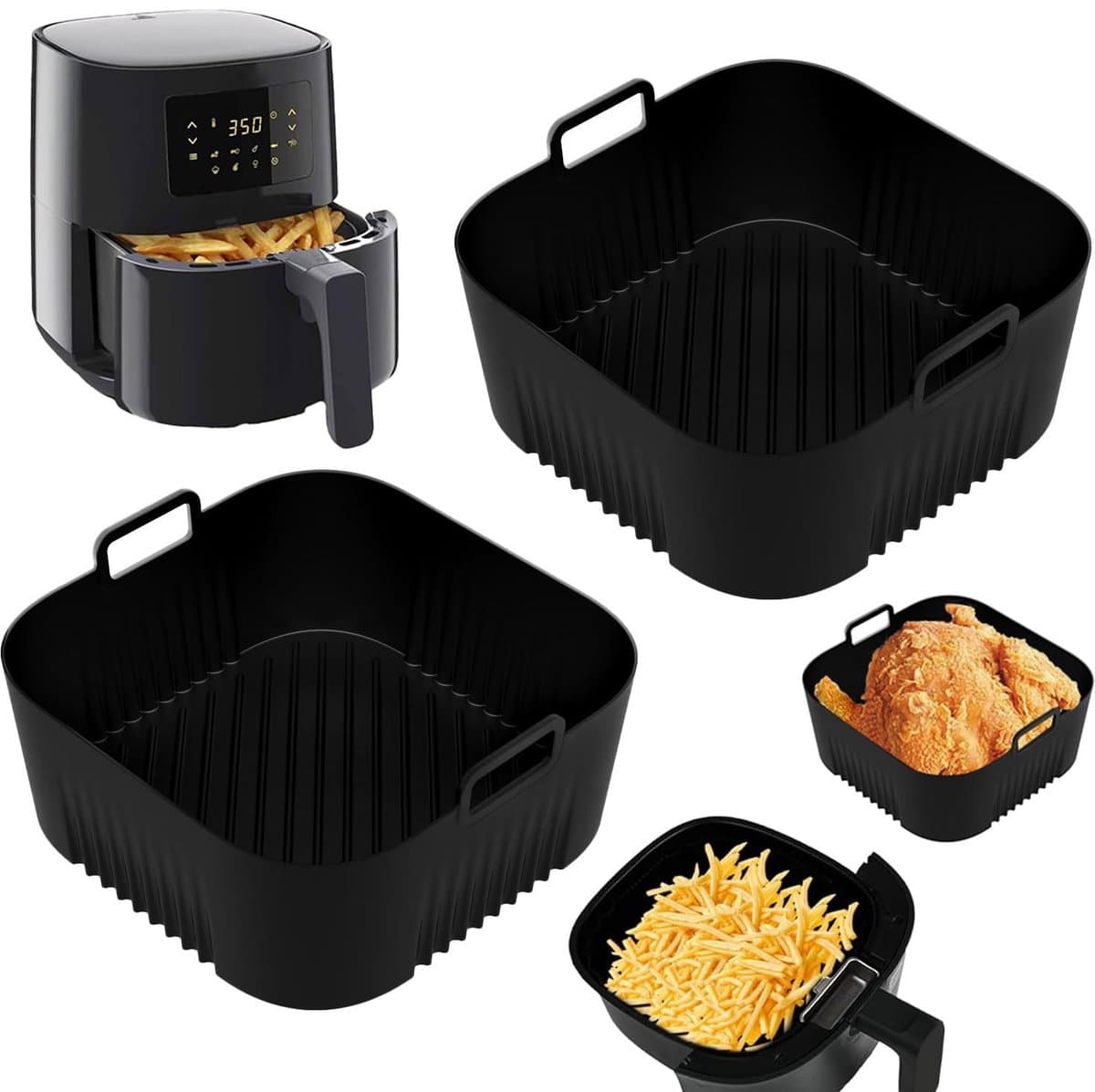 Allecto - Air Fryer Silicone Mould - Bakvormen voor Airfryer - Duurzaam en geurloos - Set van 2 - Perfect voor Philips Airfryer 4.1L - Handig voor ...