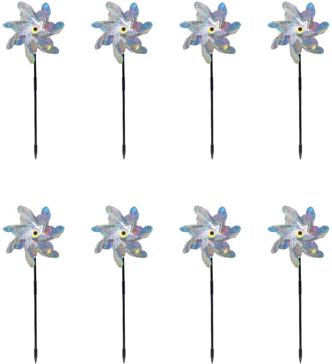 QTTVBTNA – 8 Stuks Reflecterende Windmolens – Windspinners voor Tuin en Erf – voor Balkon en Tuin – Weerbestendig en Eenvoudig te Installeren – Outdoor Tuinaccessoire – 18 x 55 cm – Zilver