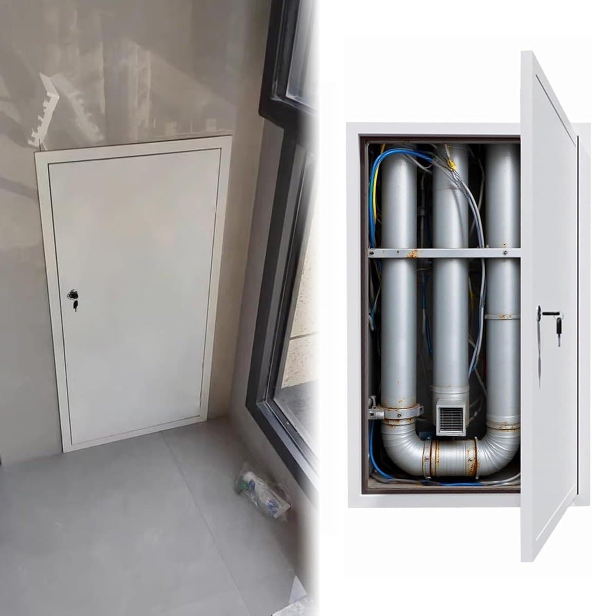 Toegangsdeur Sanitair - Inspectieluik Muur - Onderhoud Verbergen - Afsluitbaar Met Slot - 50x80cm - Wit