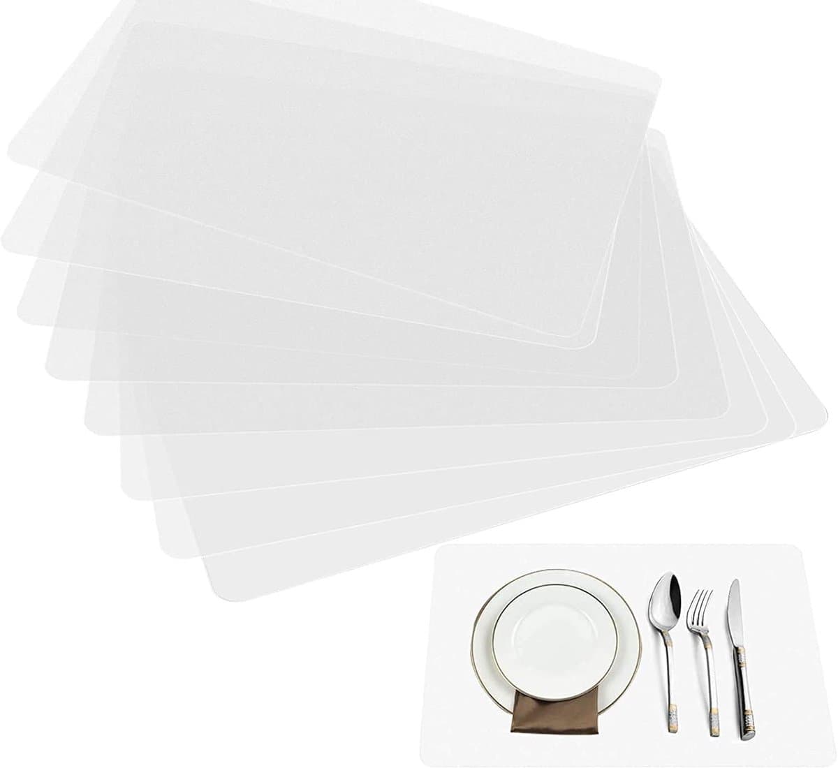 Placemats-Transparante Placemats - 8 stuks Afwasbare Tafelmatten - Antislip Plastic Onderzetters voor Eettafel en Keuken - Beschermmat voor Bureau en Koelkast - 43x28 cm