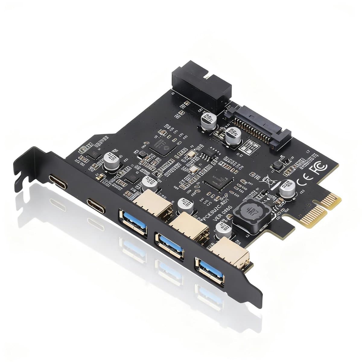Allecto - PCIe naar USB 3.2 Gen 2-kaart - 20 Gbps Bandbreedte - PCIe-uitbreidingskaart - Desktop-pc - USB Type-A en Type-C - Ideaal voor gamers en ...