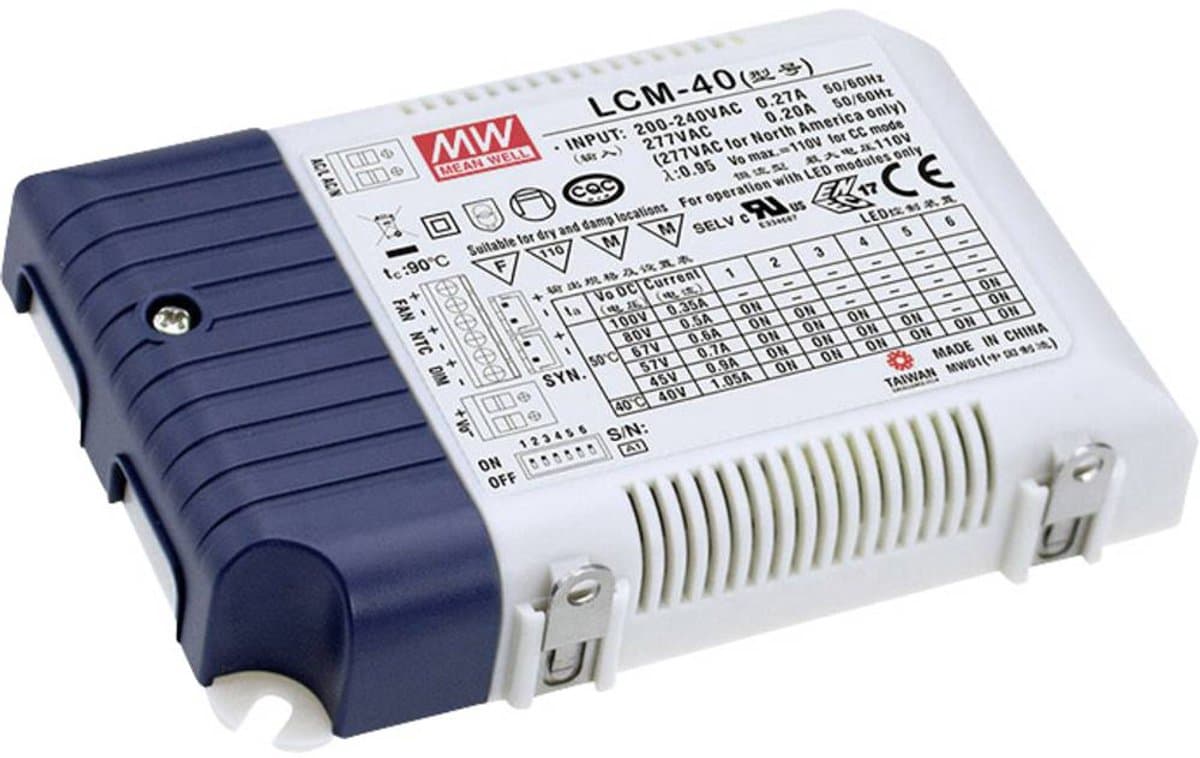 MW Mean Well LCM-40 LED-driver Constante stroomsterkte 42 W 0.35 - 1.05 A 2 - 80 V/DC PFC-schakeling, Overbelastingsbes