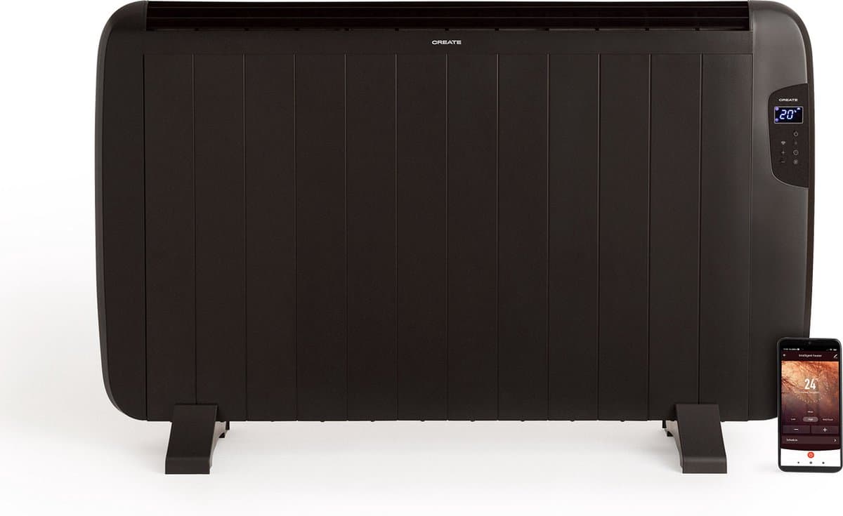 CREATE - Energiebesparende wifi-verwarming/radiator - tot 30m² werkbereik - Met timer - ZwartWARM SLIM 2000W