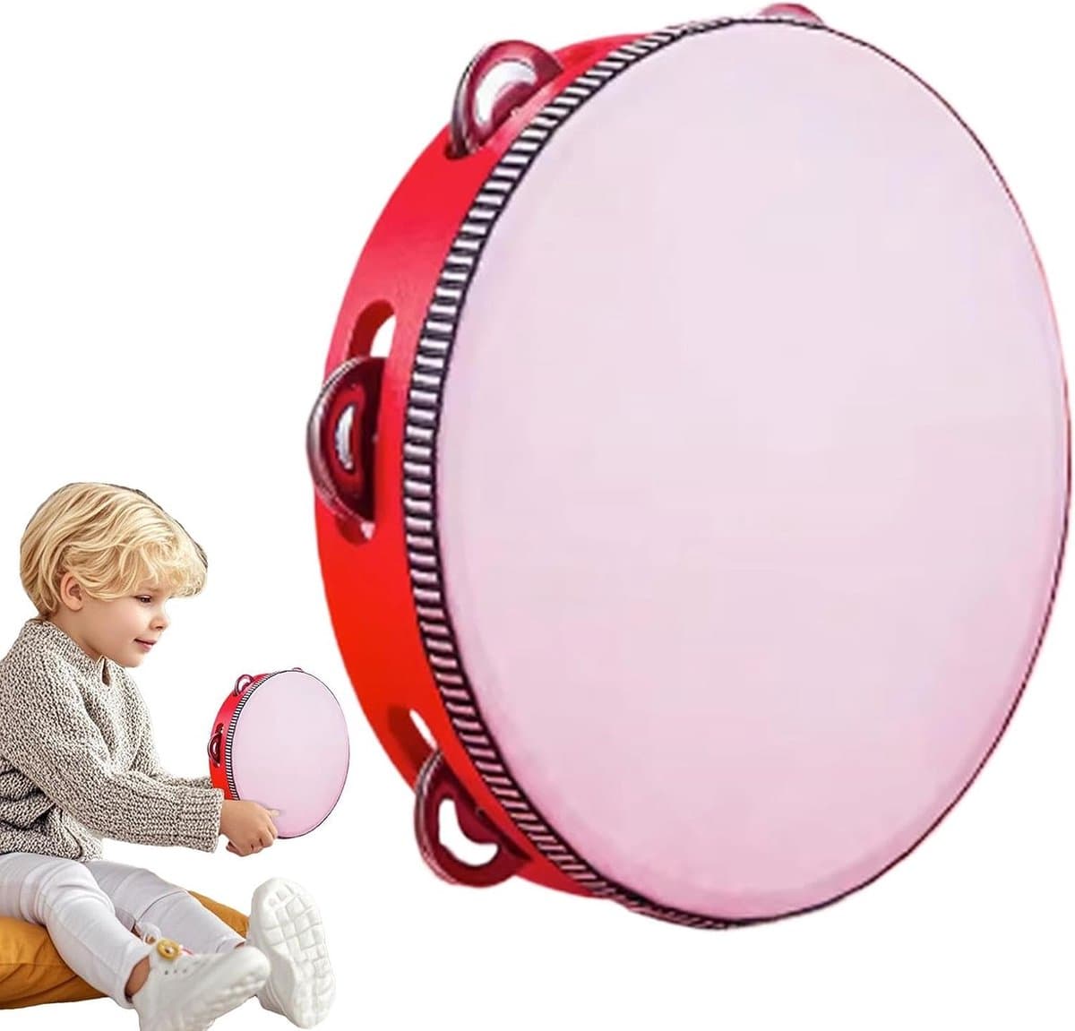 Handtrommel - Muziek Instrument - Muziek Maken - Hoogwaardige Afwerking - 20 cm Diameter - Rood