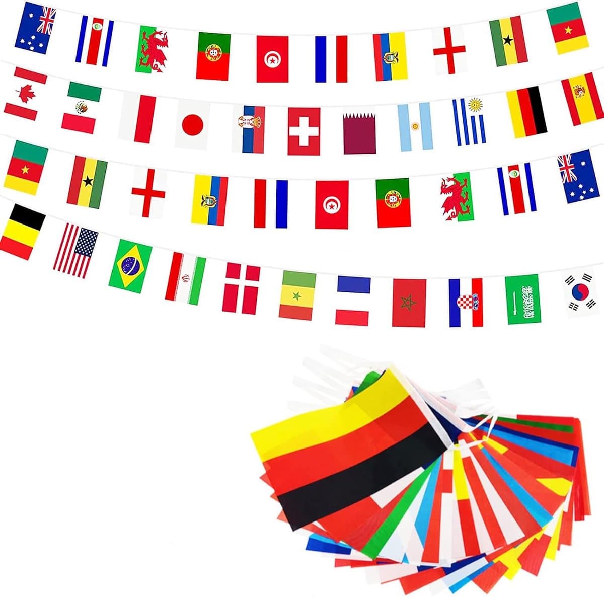 25 meter vlaggetjesbonte met 100 internationale vlaggen - decoratie en onderwijs