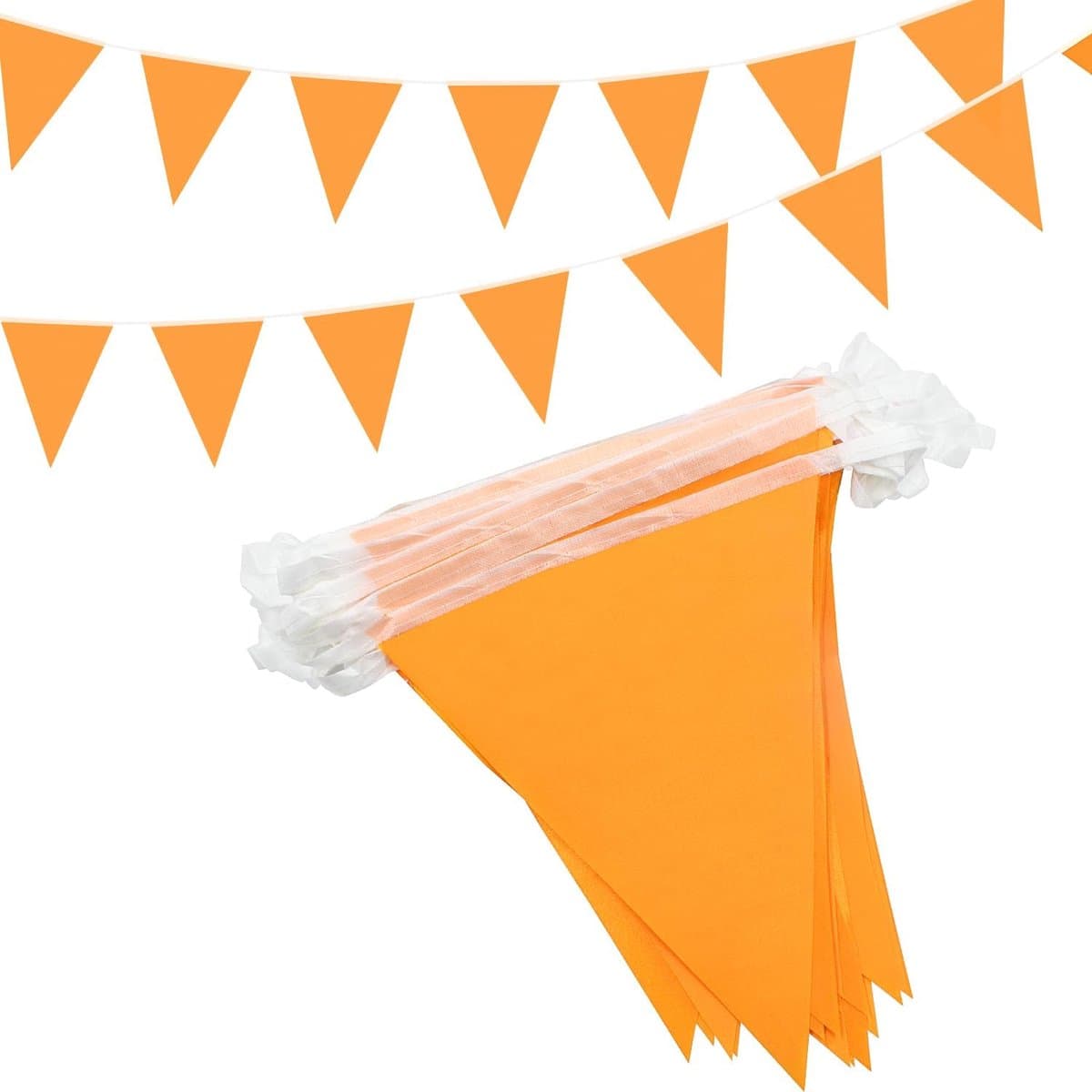 Set van 3 Oranje Vlaggetjeslijnen - 30 Meter Totaal (3x 10m) - Koningsdag & WK 2026 Versiering - Grote Puntvlaggen 20x30cm - Weerbestendig