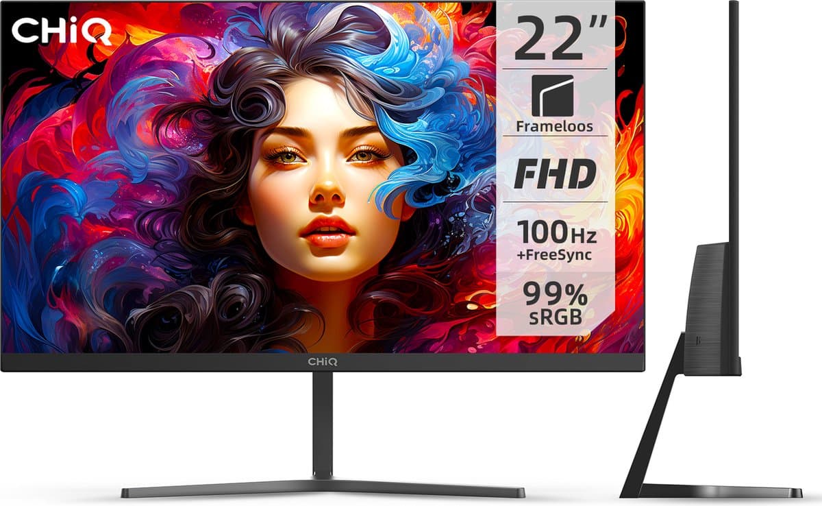 CHiQ 22F650 - 22 Inch Monitor - FHD (1920x1080) PC Monitor - 100 Hz - FreeSync - Ultraslank - HDMI/VGA - VESA Monteerbaar - Nieuw 2024