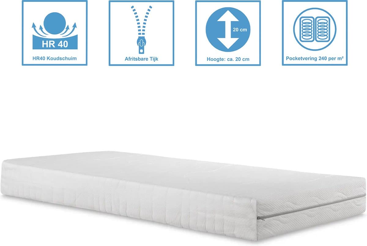 Anno 1588 Matras Comforta Supreme - Pocketvering - HR40 Koudschuim - Medium - 20cm - 200x200 cm