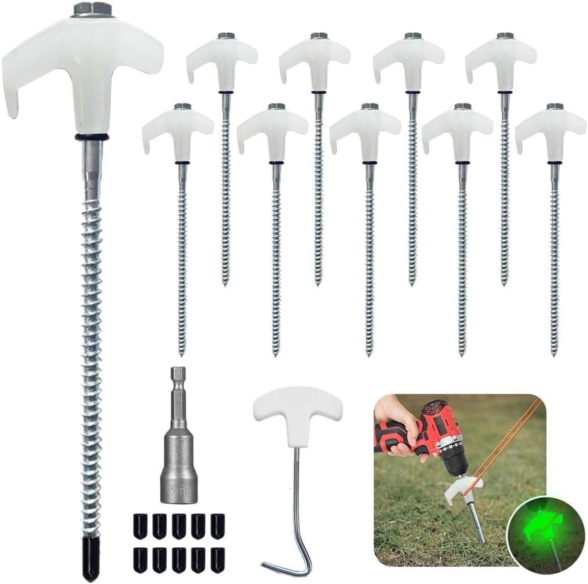 Stunq® Set van 10 Draaibare Tent Haringen met Schroefdraad voor Camping en Outdoor