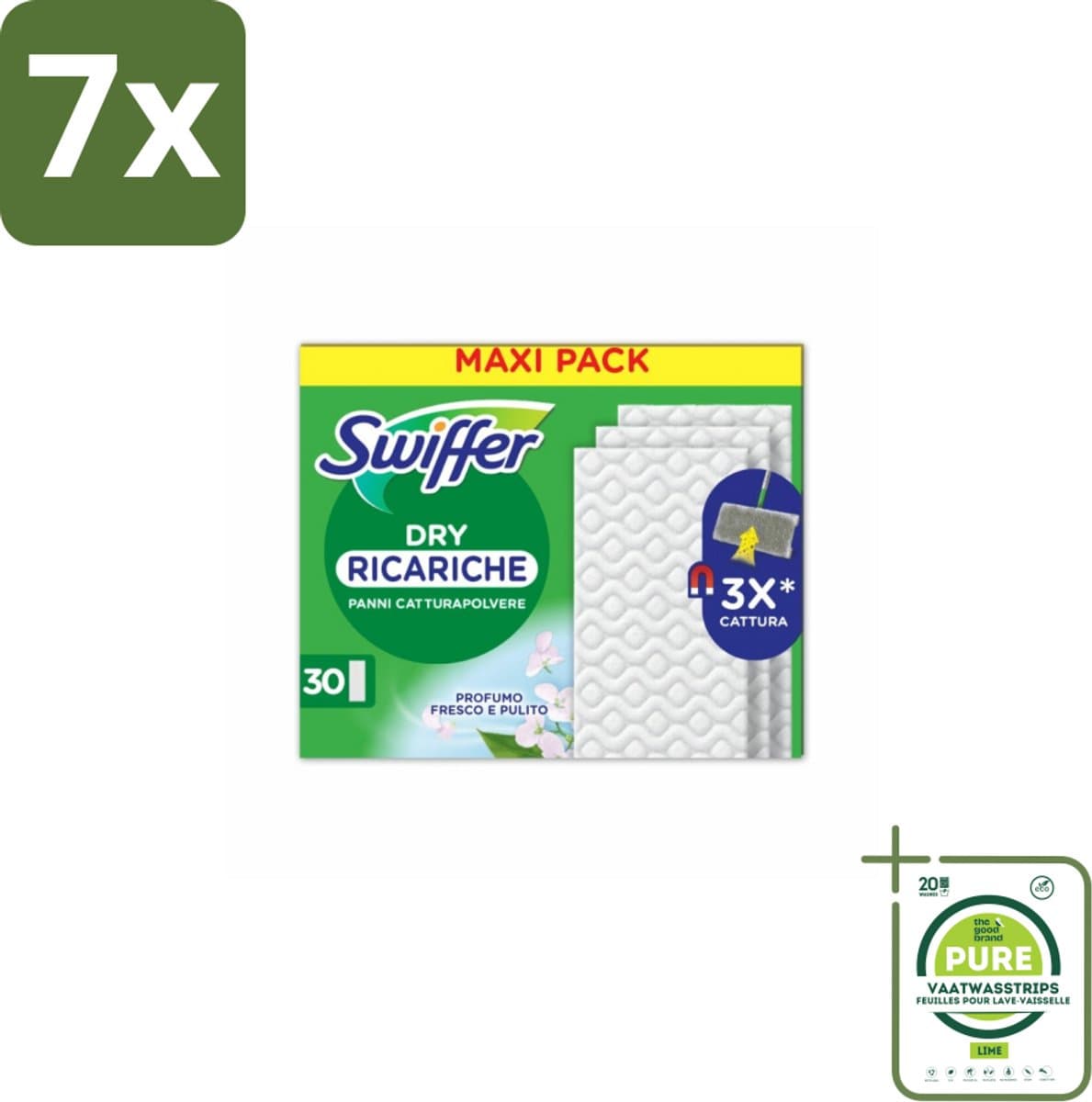 7 x Swiffer - Dry Navullingen – Voor Vloerwisser – 30 doekjes - Grootverpakking - Droog Stofwissen - Stofdoekjes - Doekjes Navullingen - Vlakmop Doekjes - Droog Reinigen
