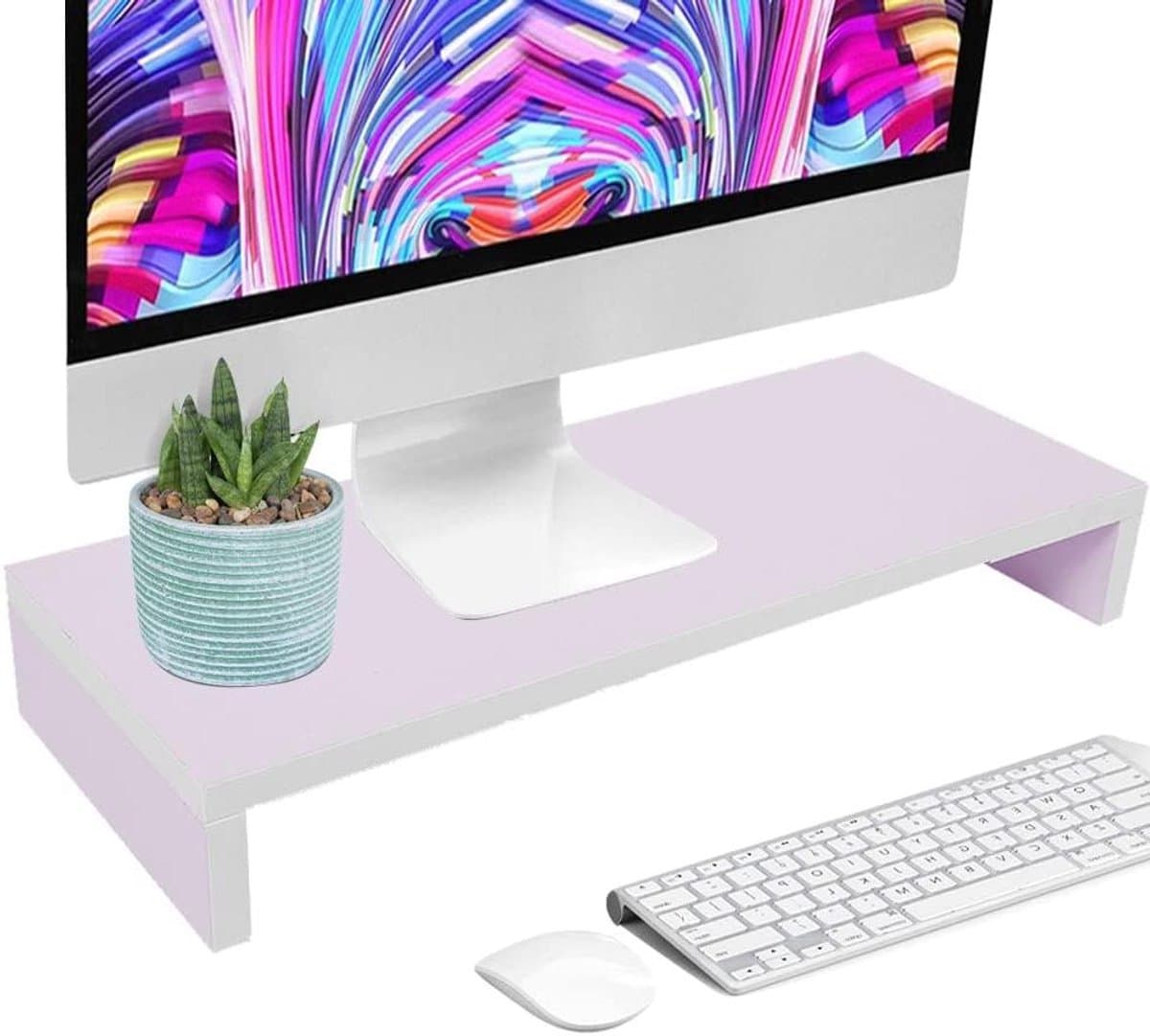Allecta - 1 Tier Desktop Monitor Riser voor Home Office, Verstelbare Laptop en Screen Riser, Ergonomische Bureau Verhoger met 19,5 x 7,8 inch Platform - Licht paars wit