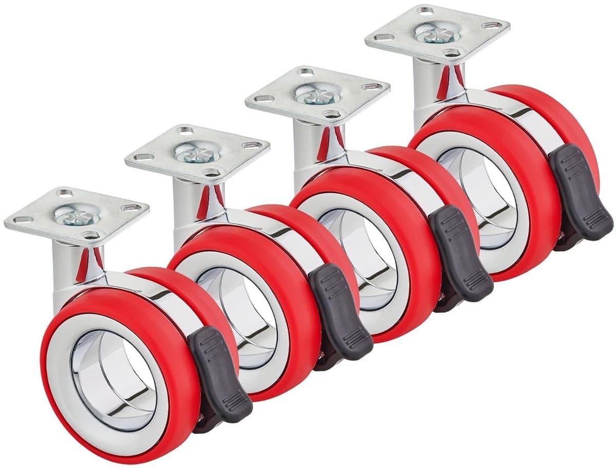 Set van 4 Premium Zwenkwielen met Rem Ø 75 mm - Hoogte 98,5 mm - Montageplaat 47x47 mm