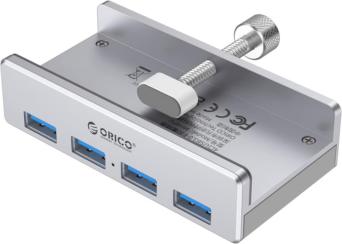 USB 3.0 Hub met Klem voor Bureau en Monitor - 4 Poorten Super Speed 5Gbps