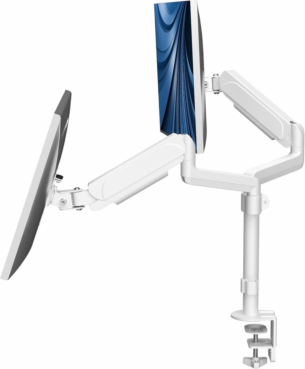 Dubbele Monitorarm voor 17 tot 32 inch Schermen - Pneumatische Hoogteverstelling en Verstelbare Klem