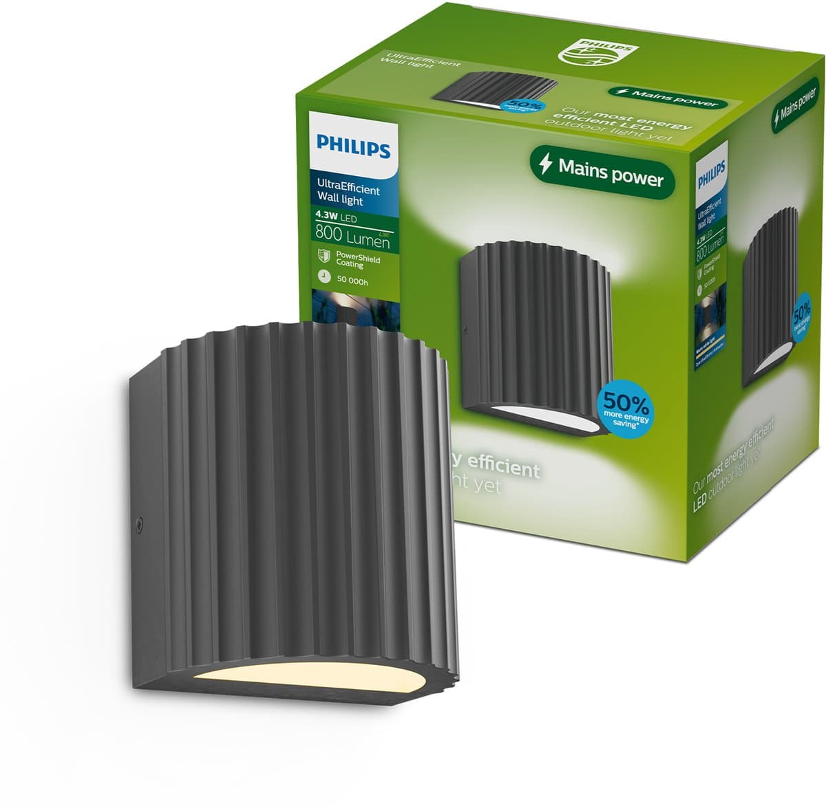 Philips Zyra Wandlamp - Buitenverlichting - Schijnt in twee richtingen - Warmwit licht: 2700K - Antraciet - Aluminium - PowerShield coating - Lange levensduur