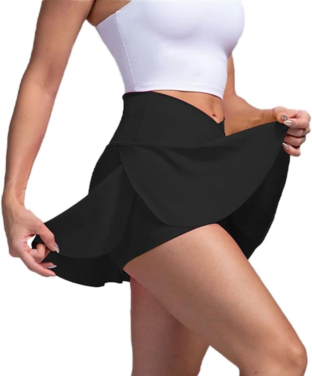 Tennisrok voor dames - Korte zomerrok met V-taille, zakken en shorts