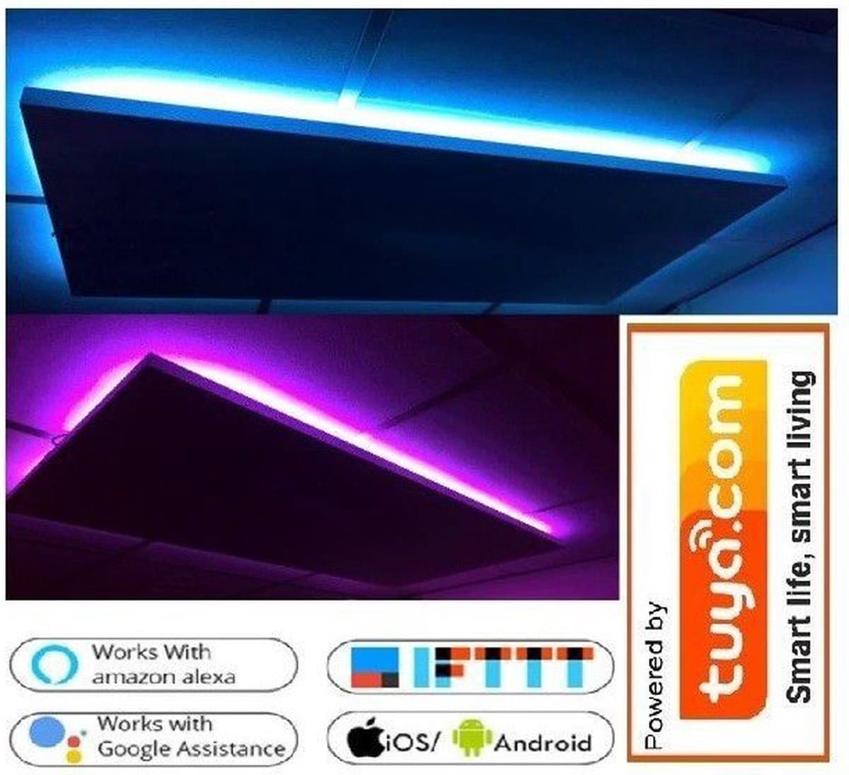 Infrarood verwarming paneel met RGB ledverlichting (wifi bedienbaar) 32x100cm 270 Watt korrel structuur, Wit