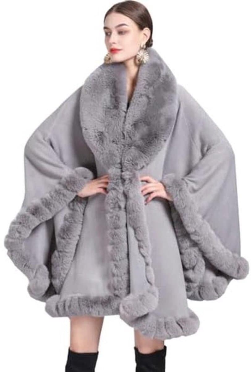 Dames poncho cape winter gebreide jas met imitatiebont