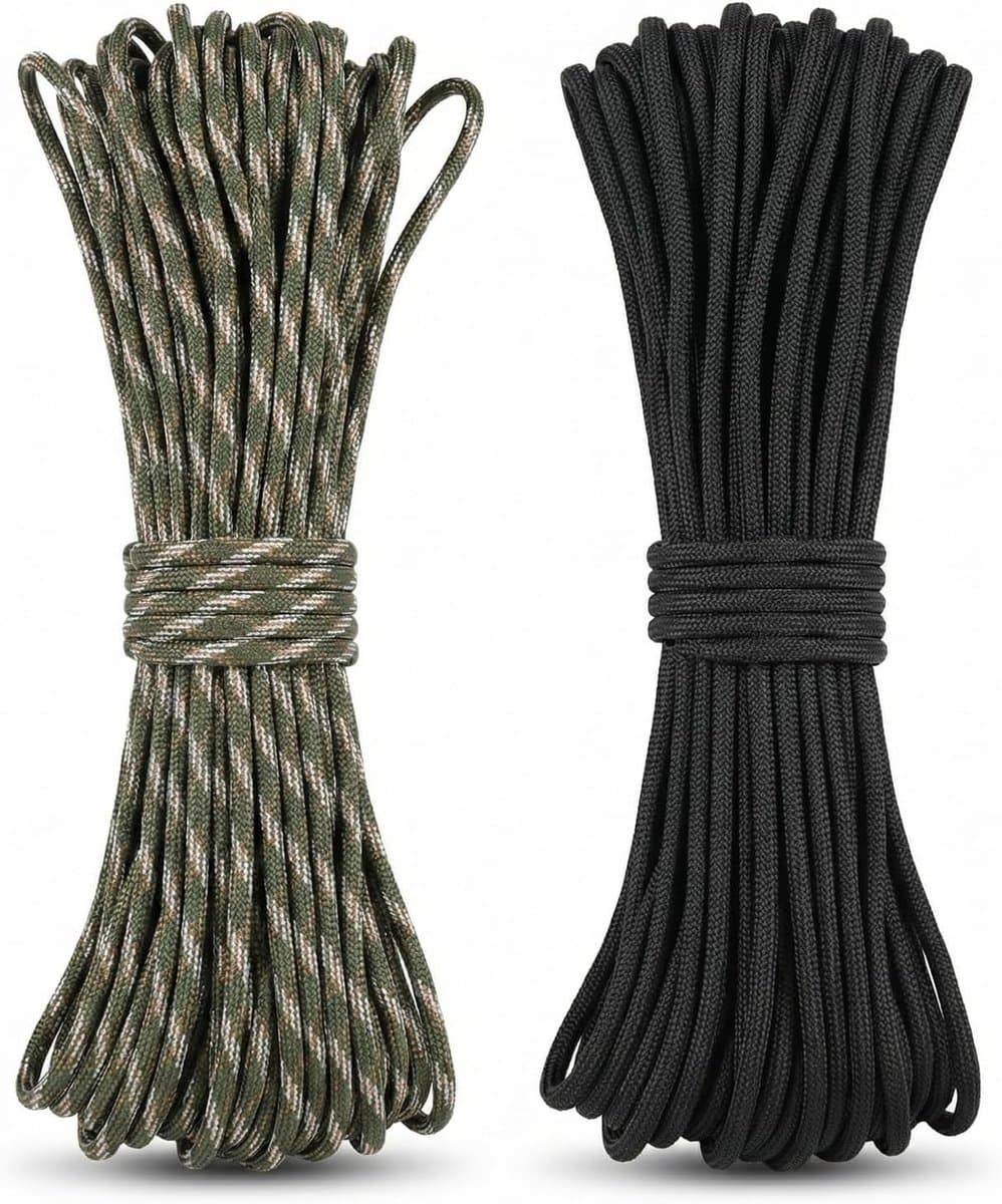 550 Set van 2 stuks van elk 31 m, 4 mm touwtje met 7 kernstrengen, treksterkte tot 250 kg, ideaal voor outdoor, survival, camping, knutselen, hondenhalsband