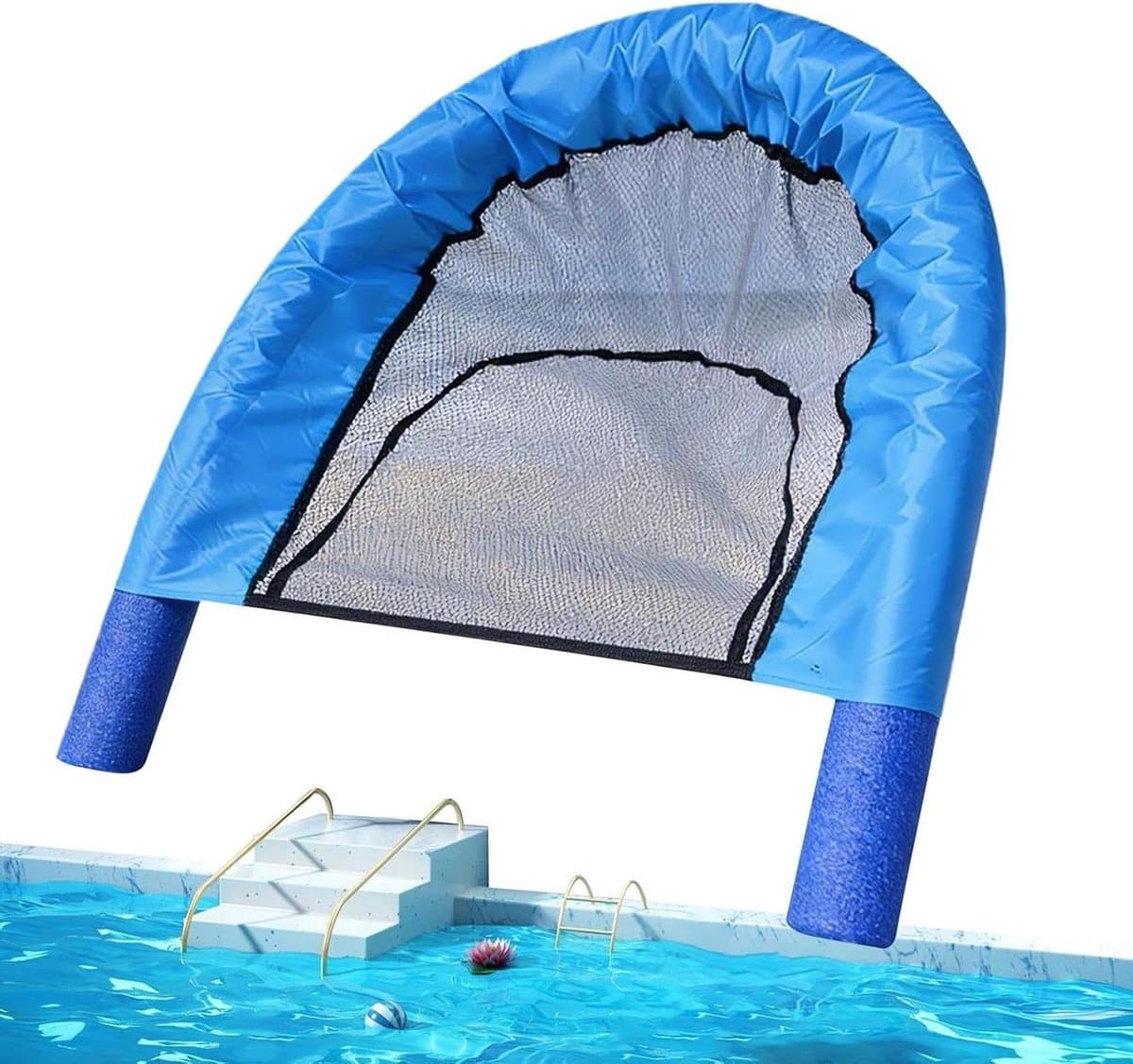 Zwembad Noodle Stoel - Drijvende Hangmat Water - Water Ontspanning - Ademende Mesh Zitting - 1.5 m Lengte - Blauw
