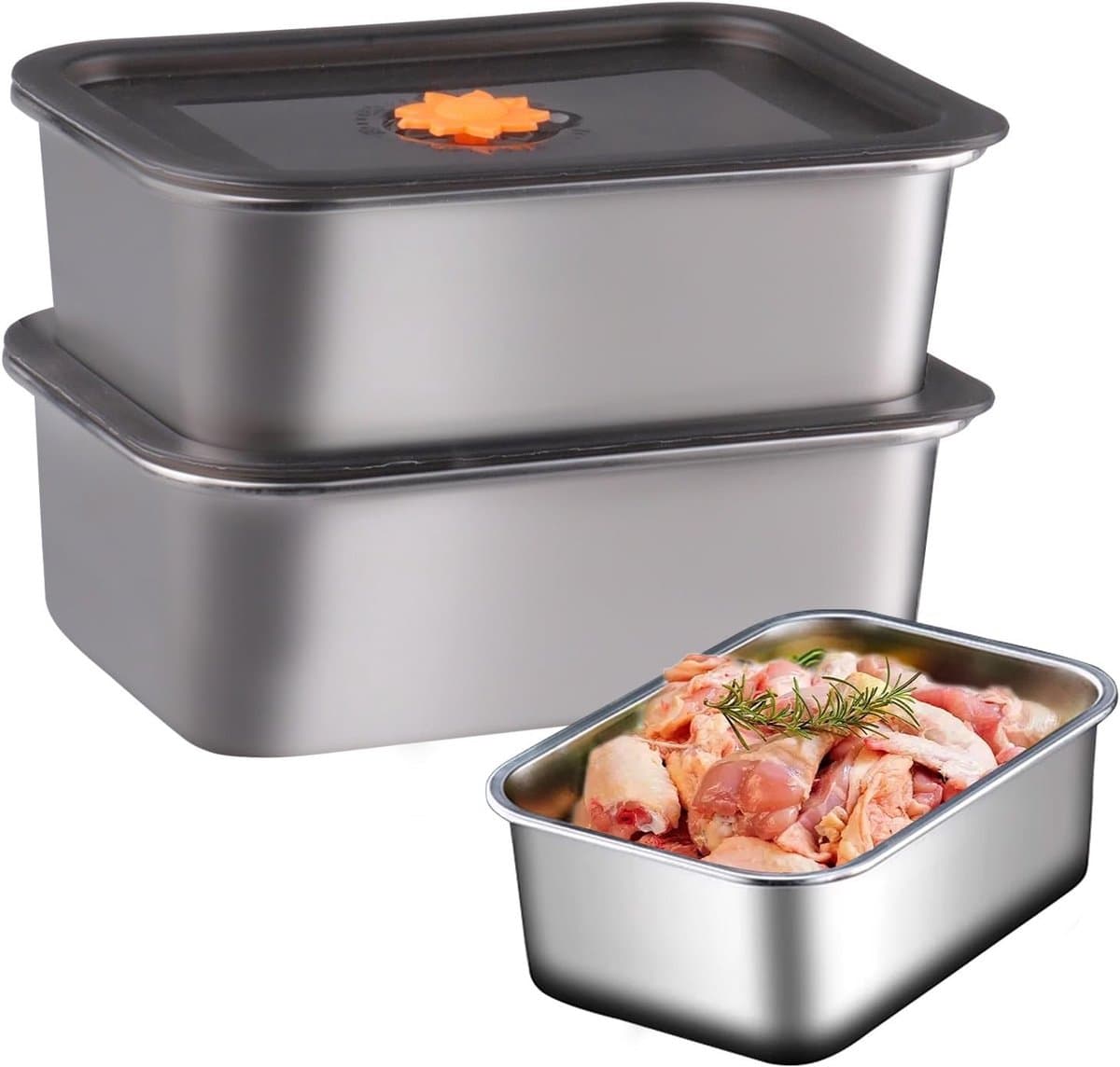 Set van 2 RVS Opbergdozen 4500 ml Vierkant met Deksel, Ideaal voor Keuken, Restaurant en Vriezer