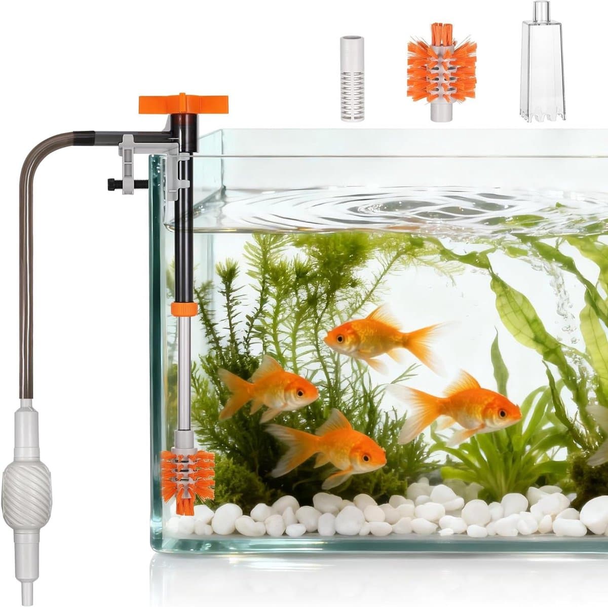 Aquarium Molmzuiger - Waterververser Stofzuiger - Aquarium Onderhoud - 3-in-1 Reinigingsset - 34-47 cm Verstelbaar - Grijs