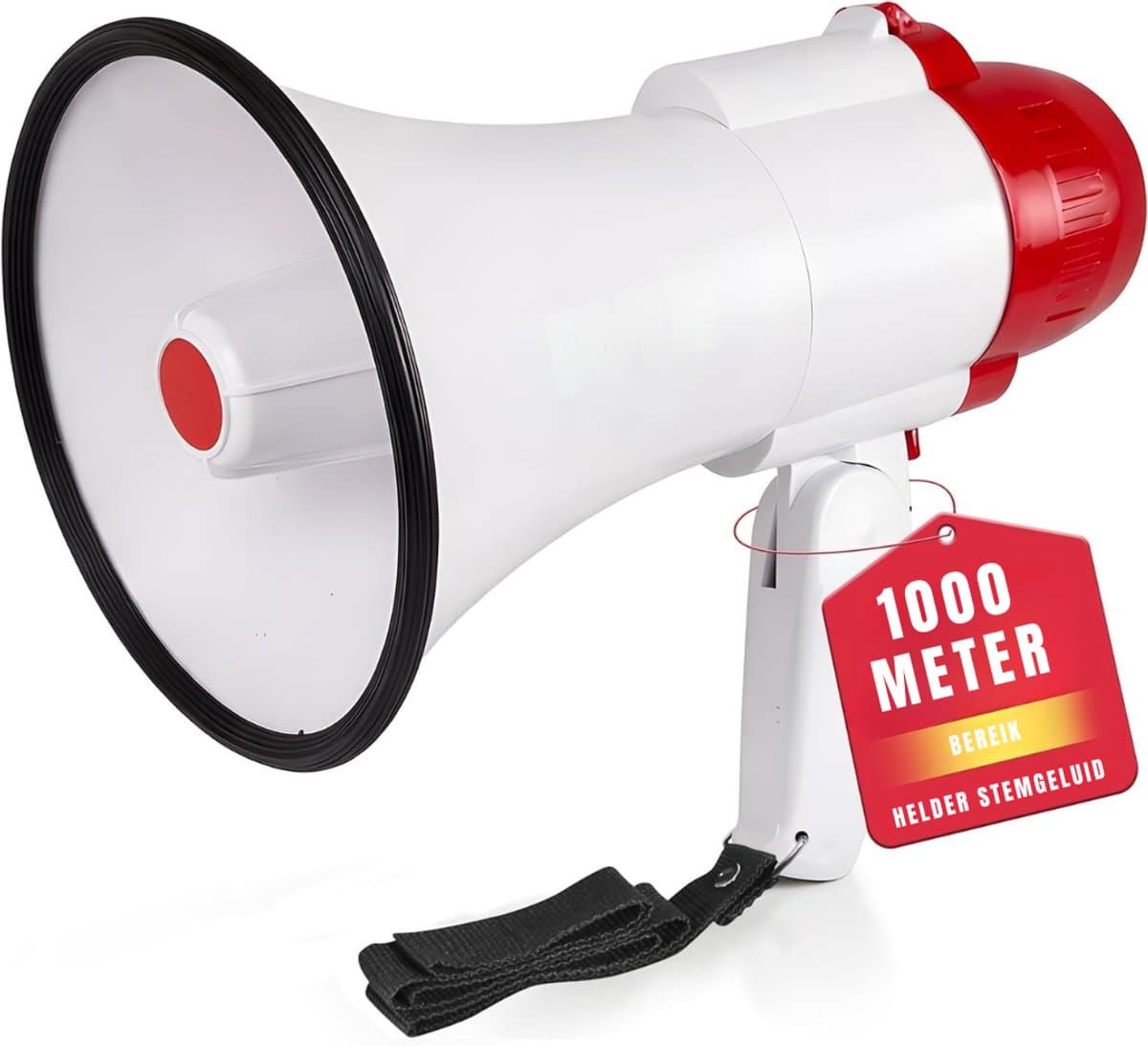 QORA® Megafoon met Sirene – Luchthoorn Met Schouderriem – Megafoon Auto – Sirene Met Instelbaar Volume - Stemversterker - Wit - 26cm x 16cm x 16cm