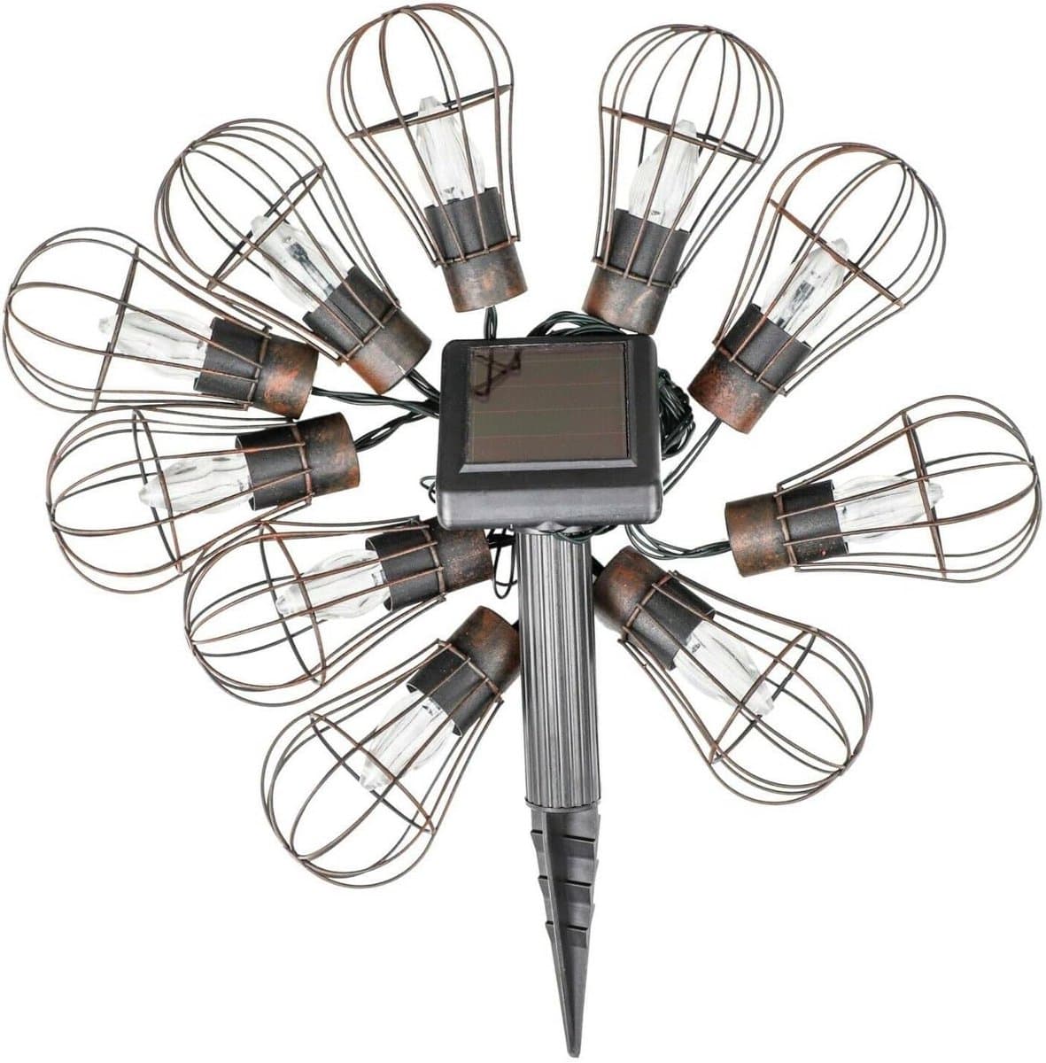 Lichtketting op zonne-energie - Tuinverlichting lampionnen - Balkon decoreren - Industriële roestlook - 380 cm - Warm wit