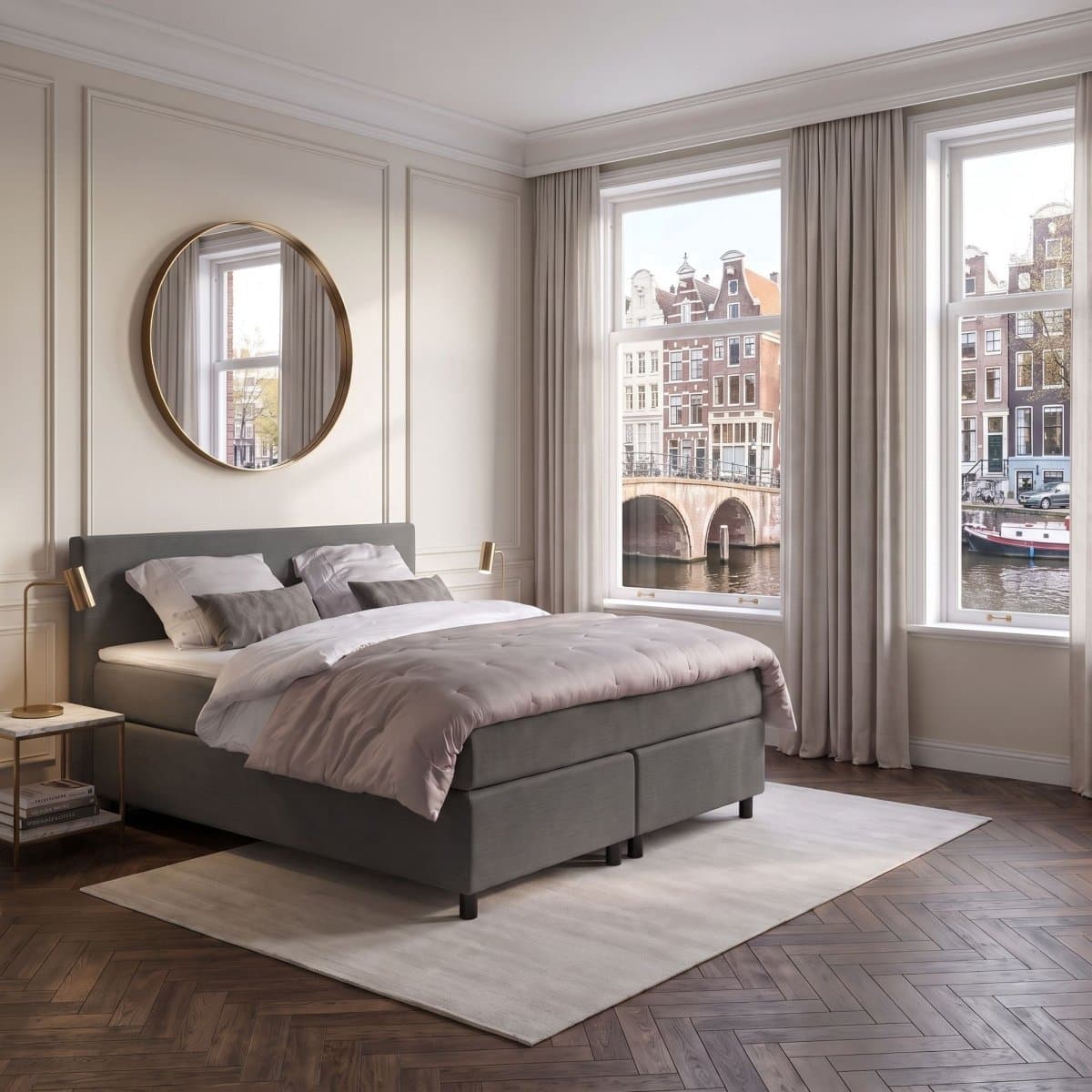 Anno 1588 - Boxspring Amsterdam - Pocketvering - Antraciet - 180x210 cm - Inclusief Dekbed en Kussens