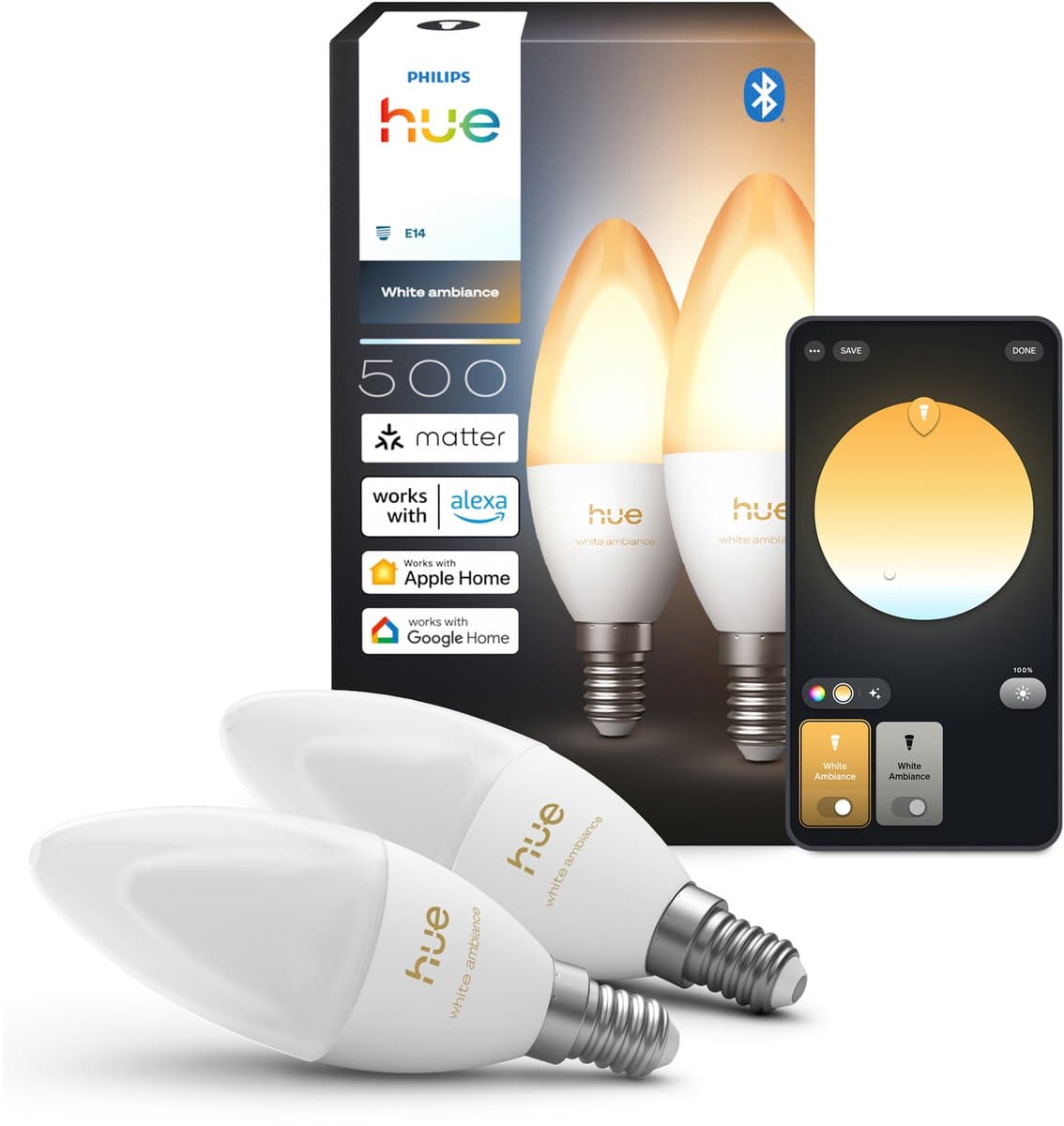 Philips Hue Kaarslamp White Ambiance E14 Duo Pack
