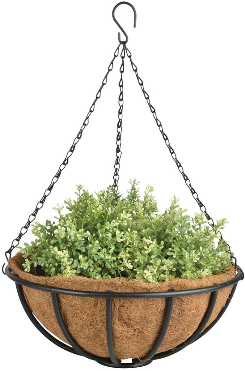 Esschert Design Metalen hang basket mand / plantenbak - 2x - met ketting - Dia 35 cm - inclusief kokosinlegvel - Hangende bloemen en planten