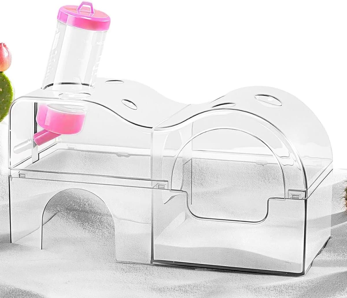 Hamster Zandbad - Kooi Accessoire - Huisdier Verzorging - Transparante Wanden - 15x15x13 cm - Roze