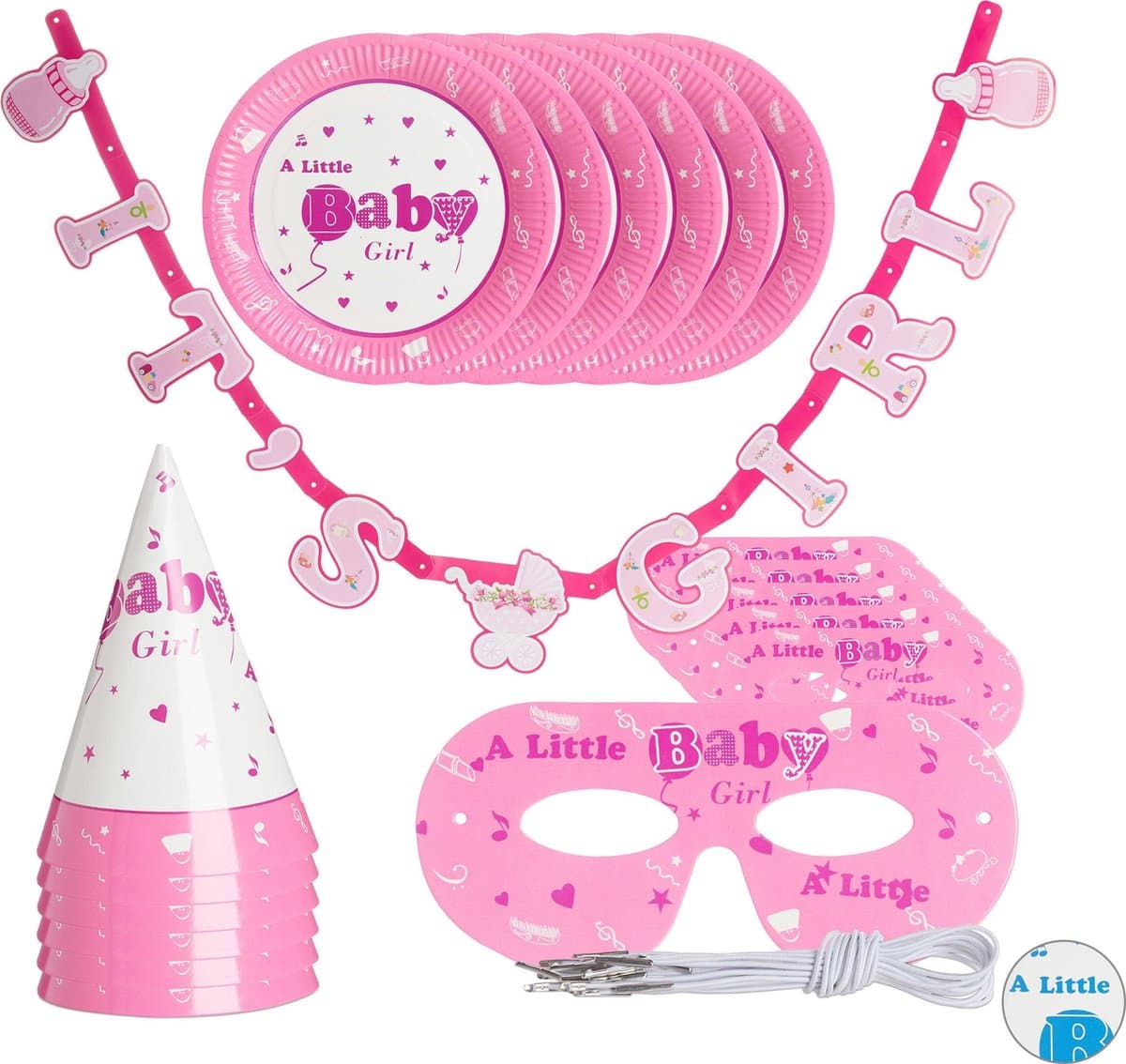 relaxdays babyshower versiering - 19-delige set - geboortefeest decoratie - 6 personen roze