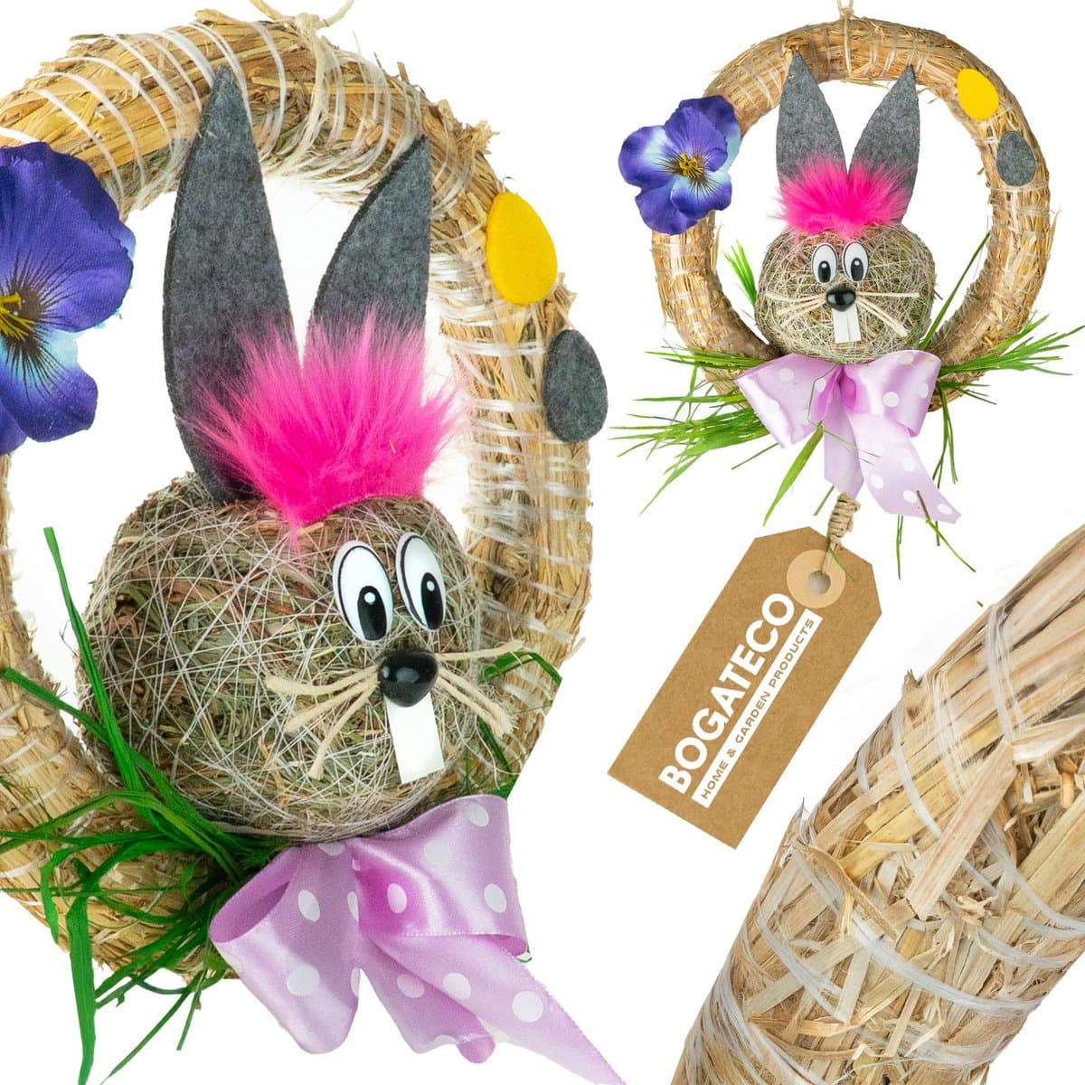 PAASKRANS VOOR DEUR AARDBEI KONIJN HANGENDECORATIE PAARS
