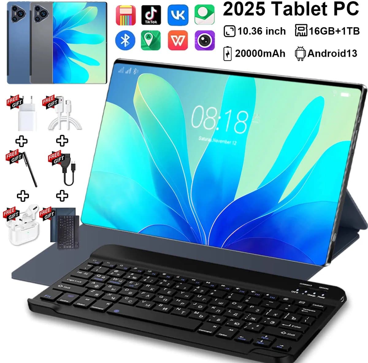 2025 Originele Nieuwe P70 Pro Tablet 10.36 Inch Android Snapdragon 8gen2 Globaal 16Gb + 1024Gb 20000Mah 5G Dual Sim Wifi Hd -Black