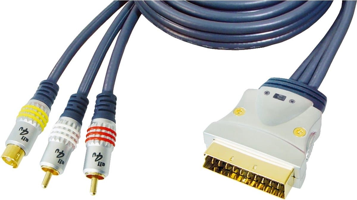 Premium S-VHS en Tulp 2x RCA (m) - Scart (m) IN / OUT kabel - 3 meter