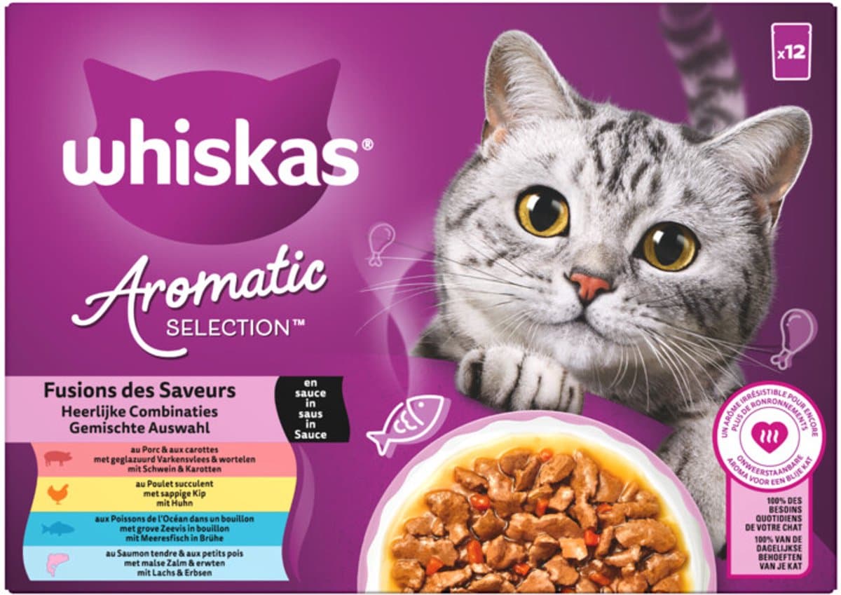 Whiskas Kattenvoer Nat Aromatic Adult 1+ Selectie Multipack - 12x85 gr