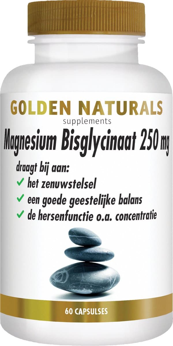 Golden Naturals Magnesium Bisglycinaat 250mg (60 veganistische capsules)