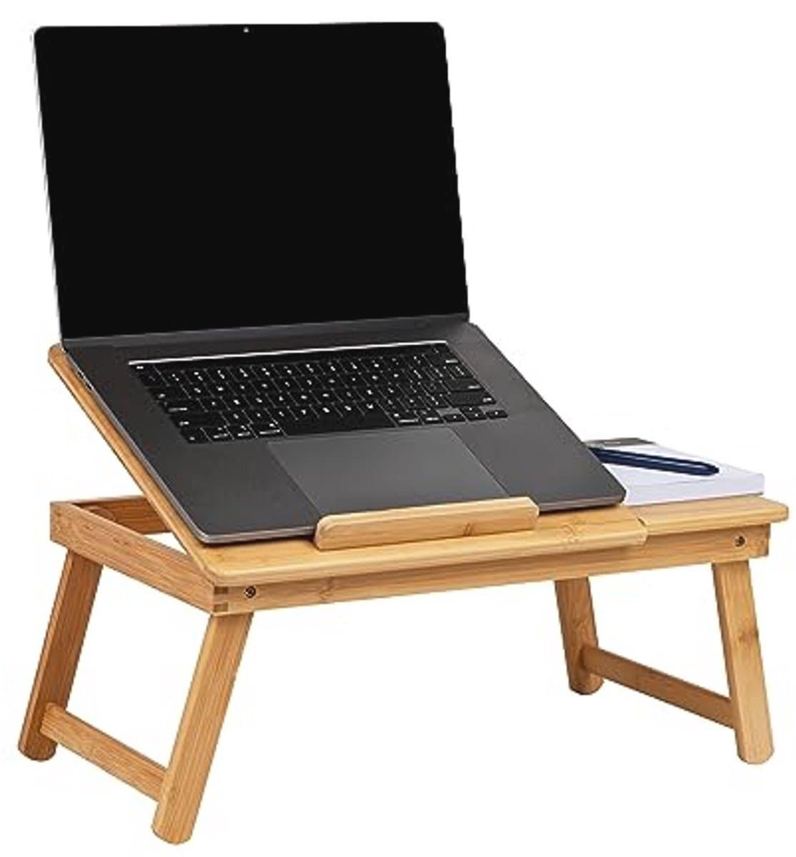 Multifunctionele Laptopknietablet met Inklapbare Poten en Lade - Bruin