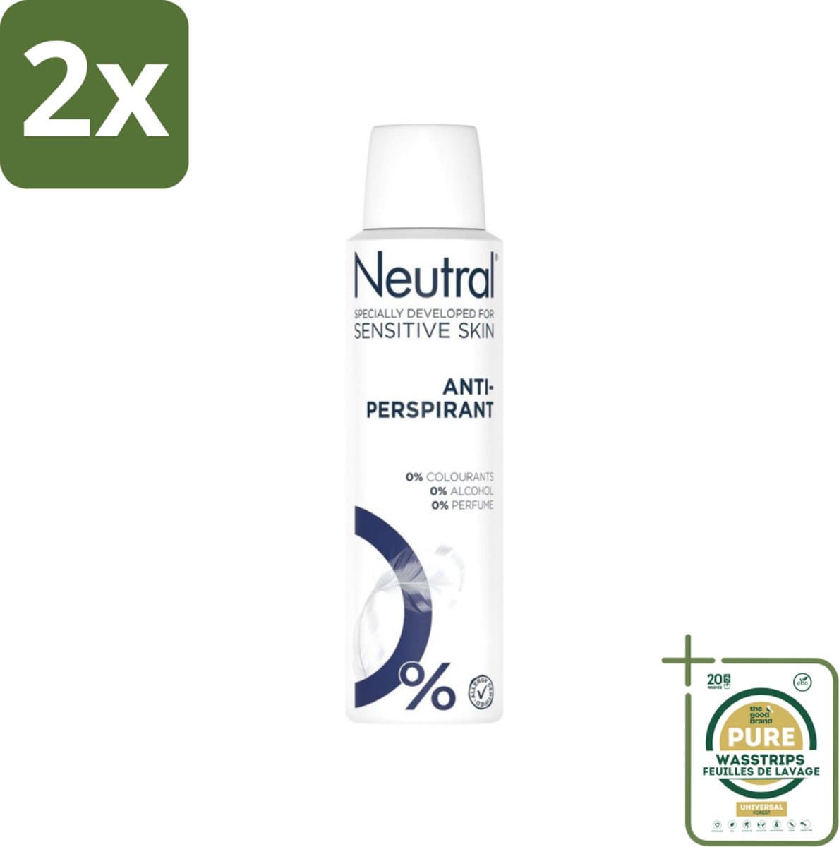 Neutral - Deodorant Spray - Anti-perspirant - Gevoelige Huid - 0% Kleurstof, Parfum & Alcohol - 150 ml - Voordeelverpakking - 2 stuks - Gevoelige huid - Parfumvrij