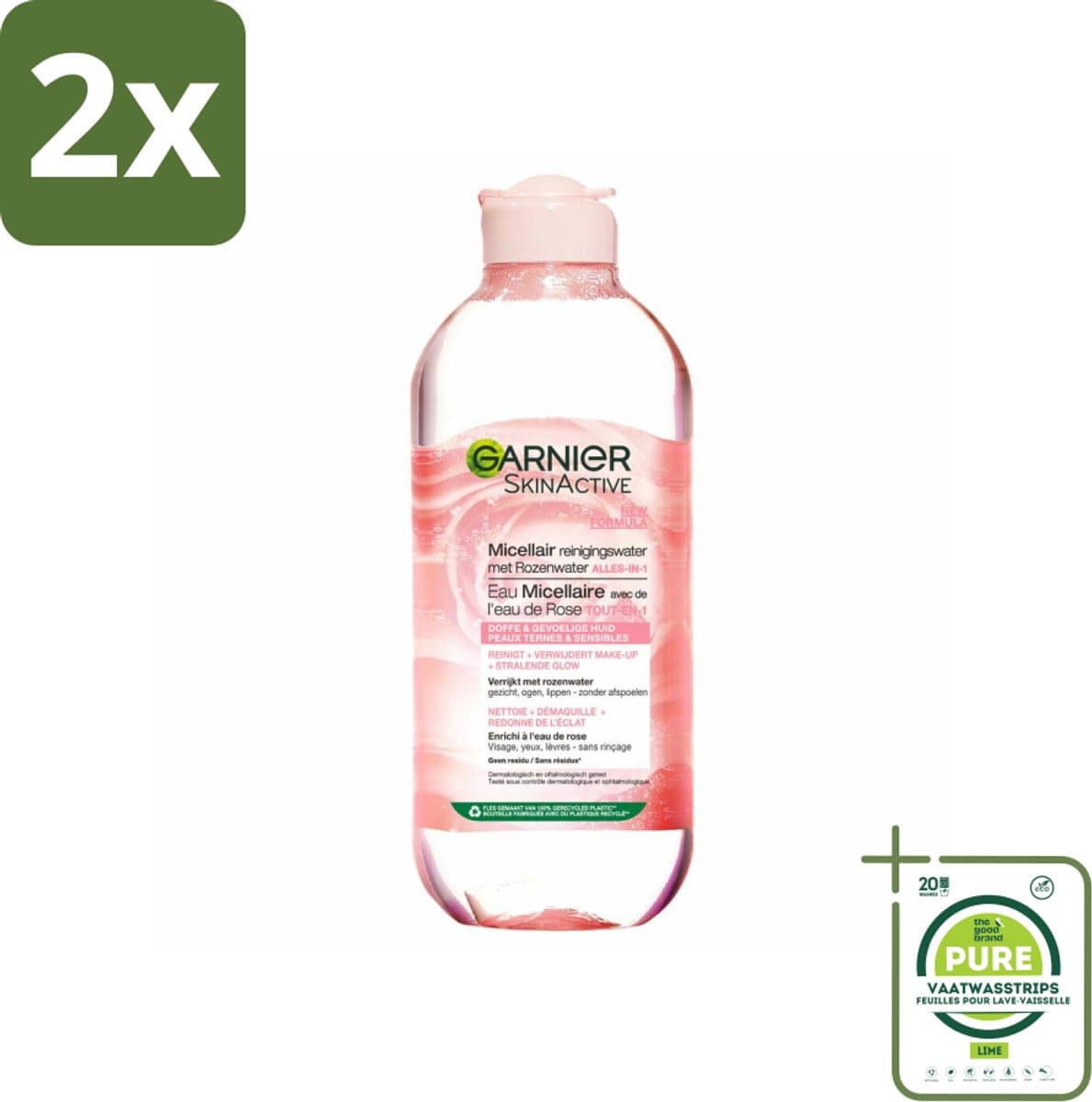 Garnier - SkinActive - Micellair Reinigingswater - Rozenwater - Stralende Huid - 400 ml - Voordeelverpakking - 2 stuks - Micellair water - Reinigingswater