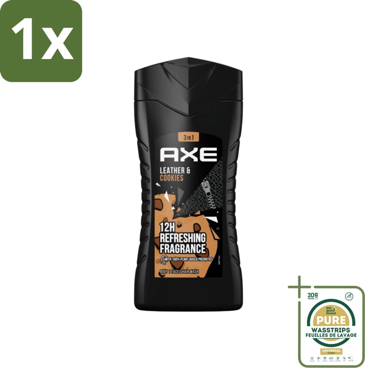 1 x Axe - 3-in-1 Douchegel - Leather & Cookies - 100% Plantaardig - 250 ml- 3-in-1 Douchegel - AXE Leather & Cookies - Douchegel Voor Lichaam - Douchegel Voor Gezicht - Douchegel Voor Haar
