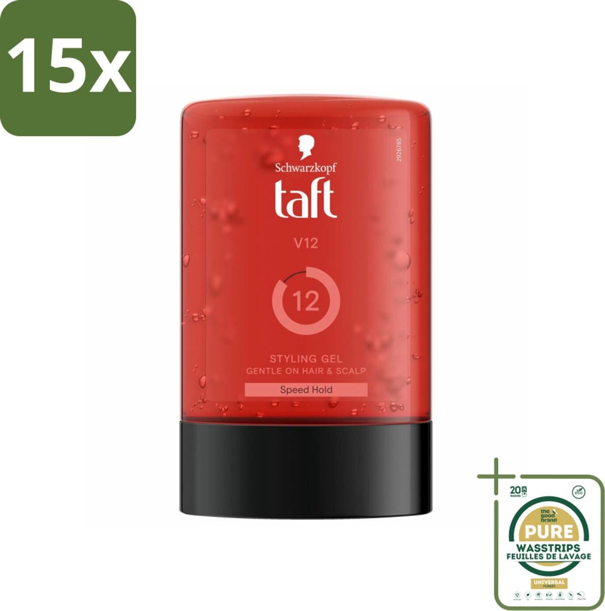 15 x Taft - V12 - Styling Gel - Supersnelle hold - 300 ml - Grootverpakking - Styling Gel - Snel Droging - Hold 12/15 - Vegan Styling Gel - Alcoholvrij Styling Gel