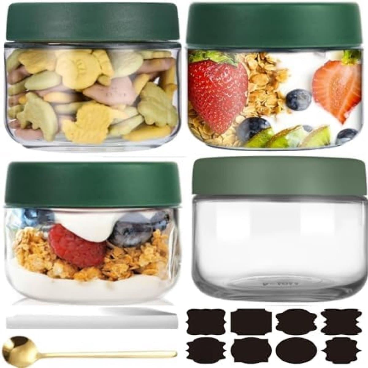 ST TRADİNG 4-delige Glazen Bewaarpotten Set - 300ml Luchtdichte Maaltijdcontainers