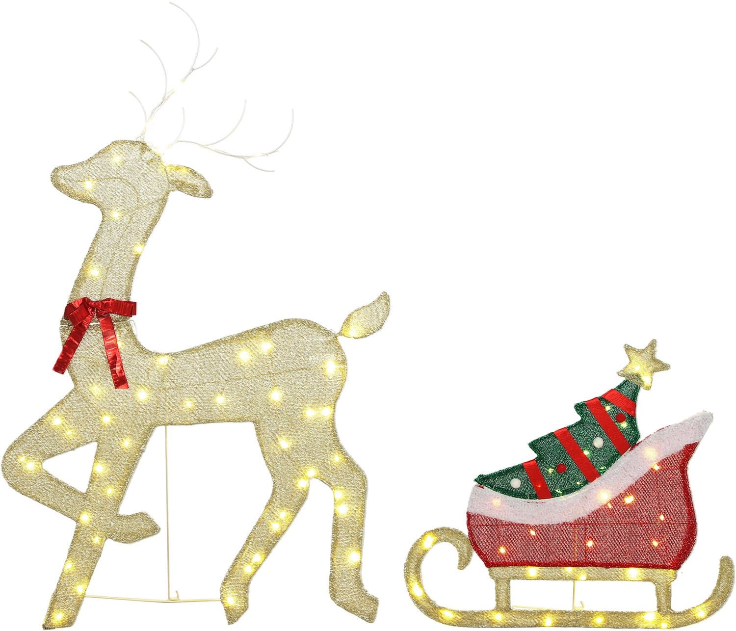 ECTEATOY® Verlicht Rendier met Slee Kerstverlichting - 95 Warmwitte LED's - Timer