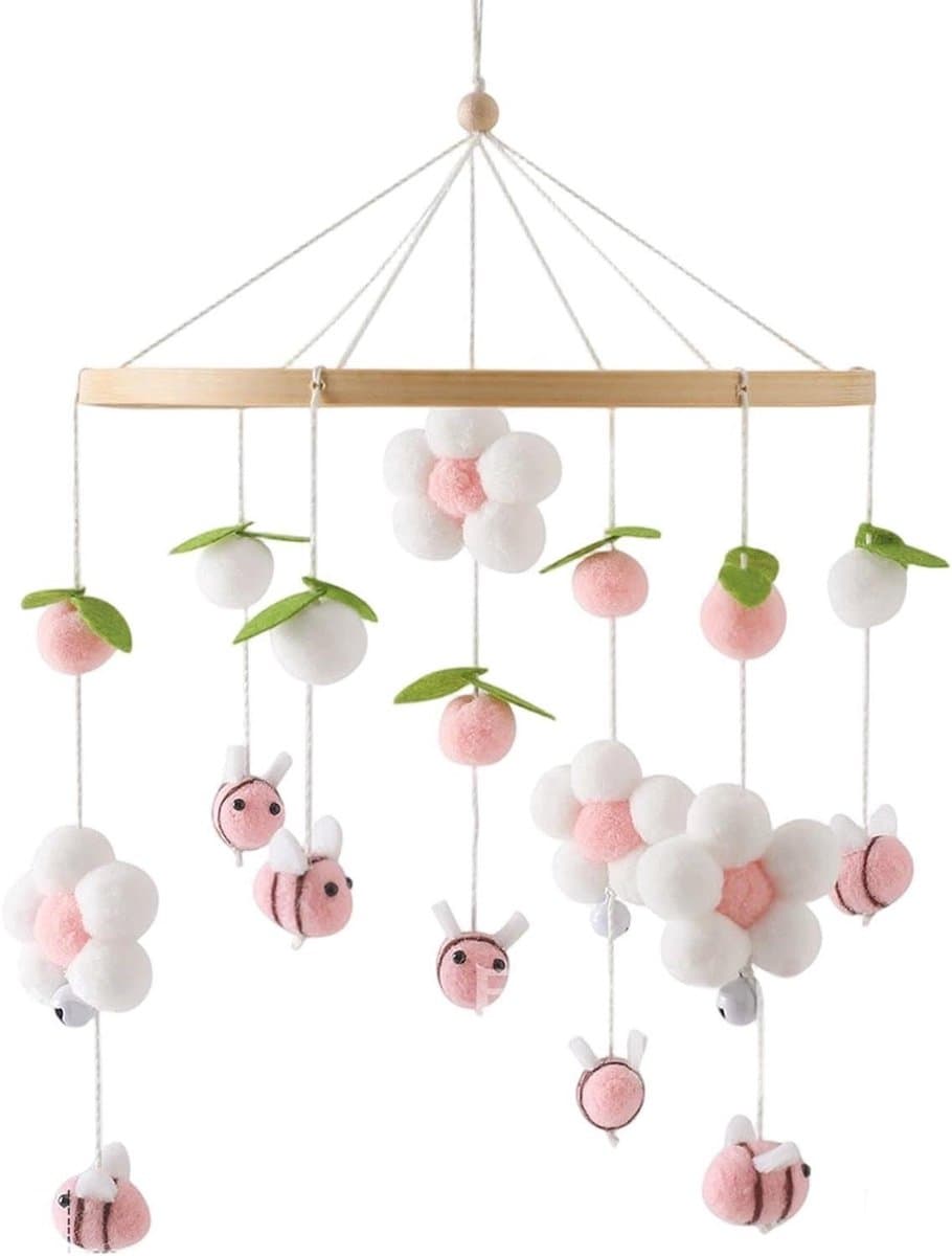 Wiegmobiel Houten Decoratie - Baby Mobiel Kinderkamer - Babykamer Aankleden - Natuurlijke Houten Elementen