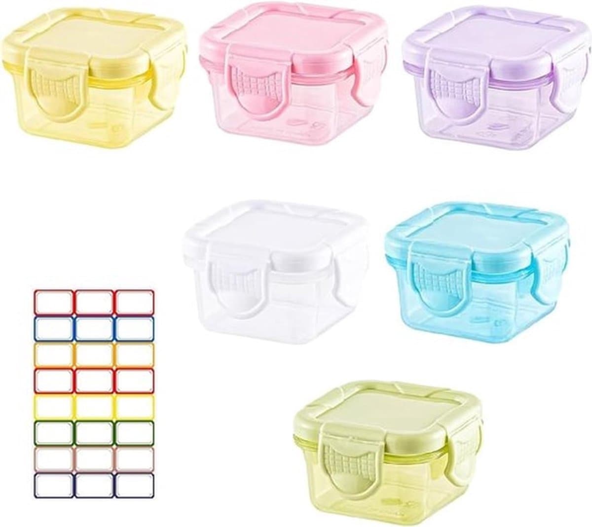 Mini voedselcontainers voor kinderen - kunststof containers voor levensmiddelen - keukencontainers met deksel - opbergdozen vriezer - herbruikbaar Bento Boxen - 6 stuks